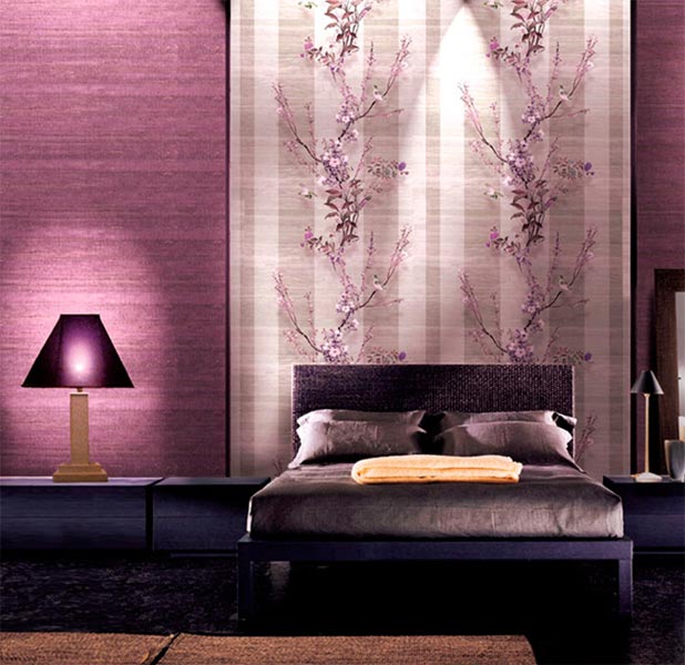 Elegant modern living room with striped wallpaper