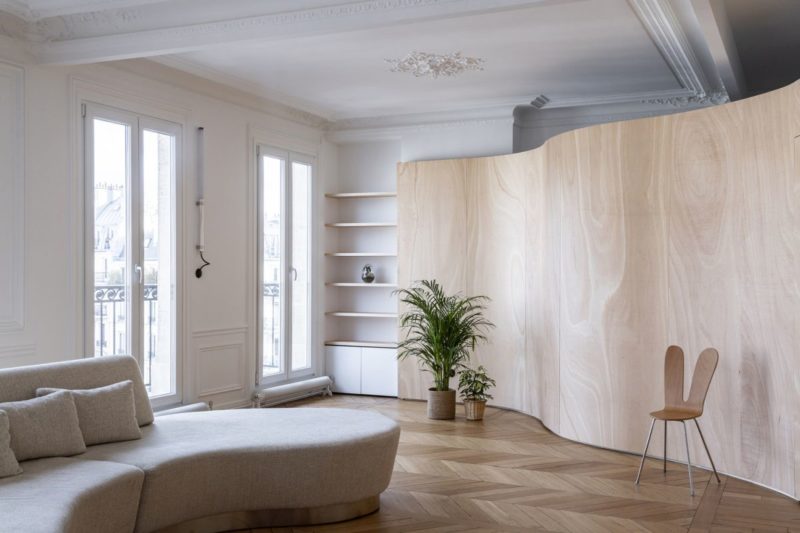 Historic Apartment Redefined By A Wood Ribbon Wall