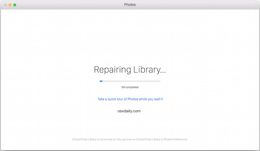 Repairing Photos Library in Mac OS X progress indicator