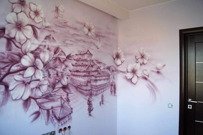 Как украсить стену ручной росписью - идеи с фото