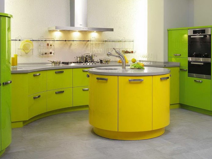 Желто-зеленый фасад кухонной мебели