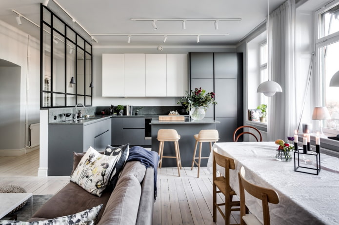 интерьер кухни-гостиной в скандинавском стиле