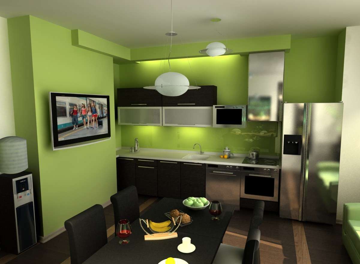 кухня зеленая с черным