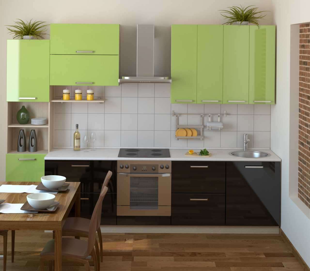 небольшая зеленая кухня