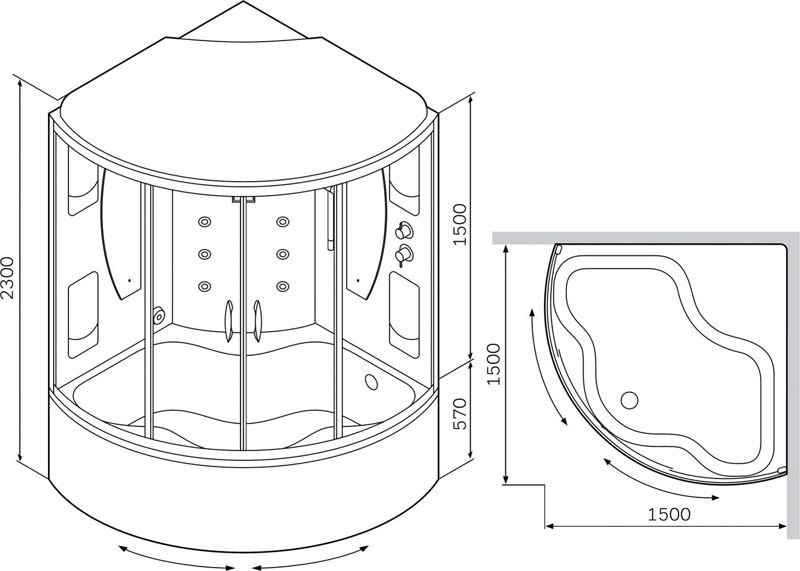 Стандартные размеры угловой ванны с душевой кабиной