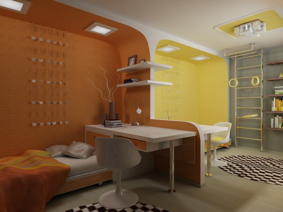 Желто-коричневая комната для мальчика и девочки