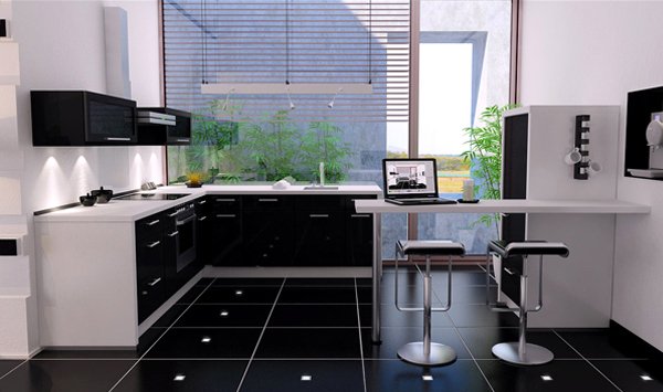 black floor tiles lighting