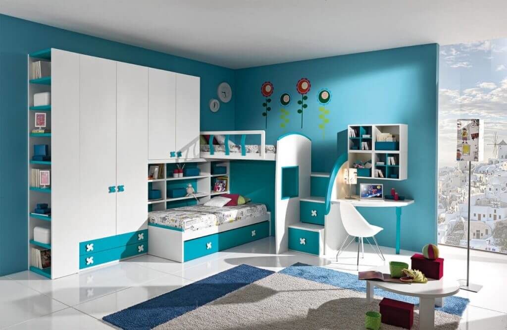 Мебельная конструкция в детскую комнату совмещающая шкаф для одежды и кровати