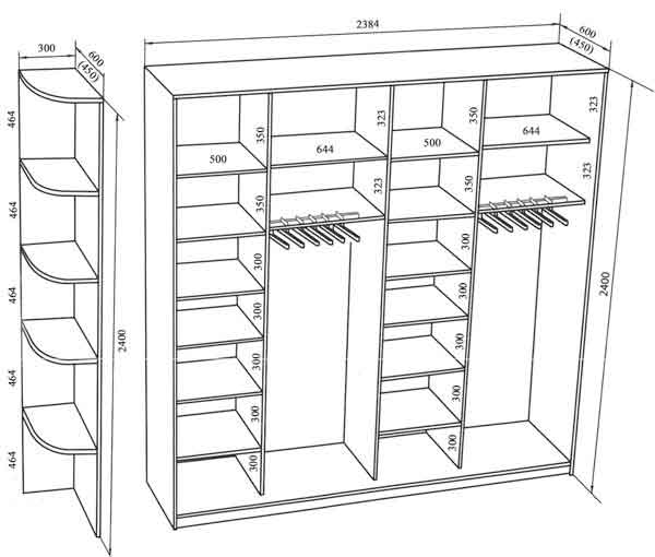 Схема размеры шкафы купе