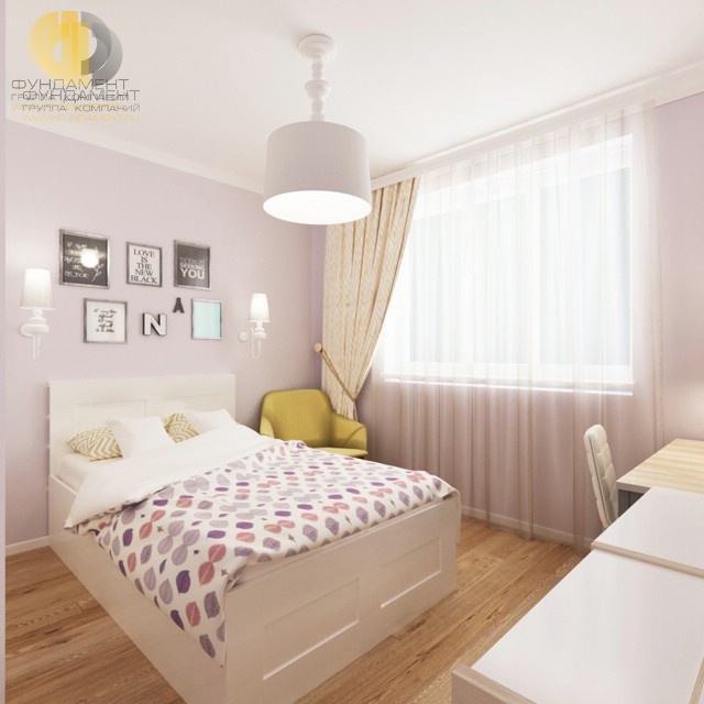 Современный дизайн спальни для девочки с большой кроватью