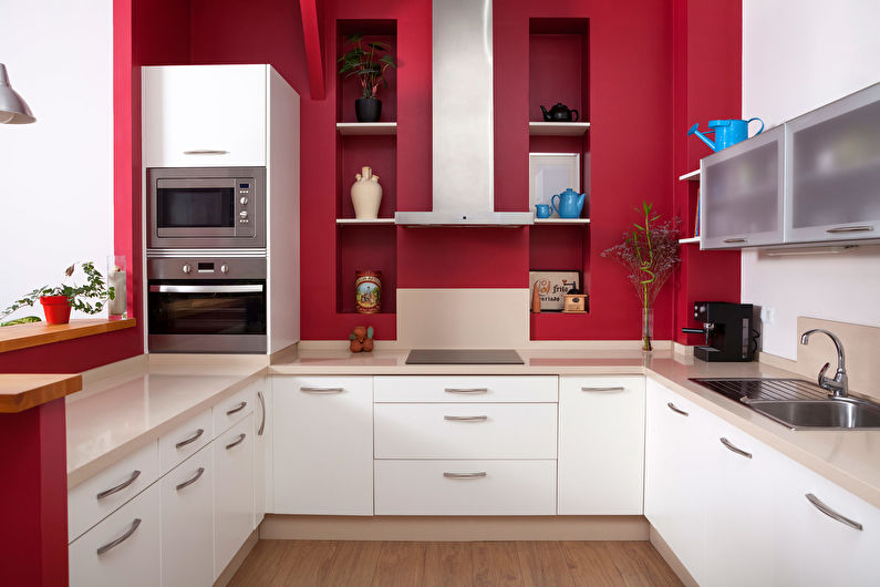 Красный с белым - Дизайн кухни 9 кв.м.