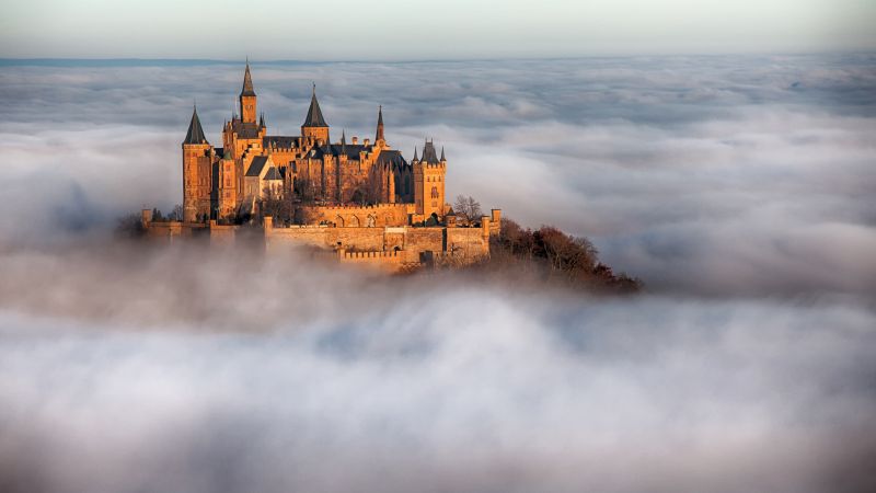 Hohenzollern Castle, Germany, Europe, fog, 4k (horizontal)