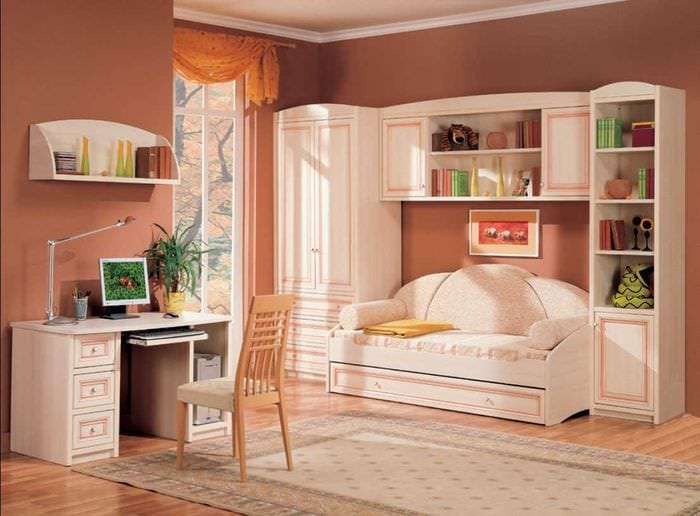 вариант красивого интерьера спальни для девочки в современном стиле